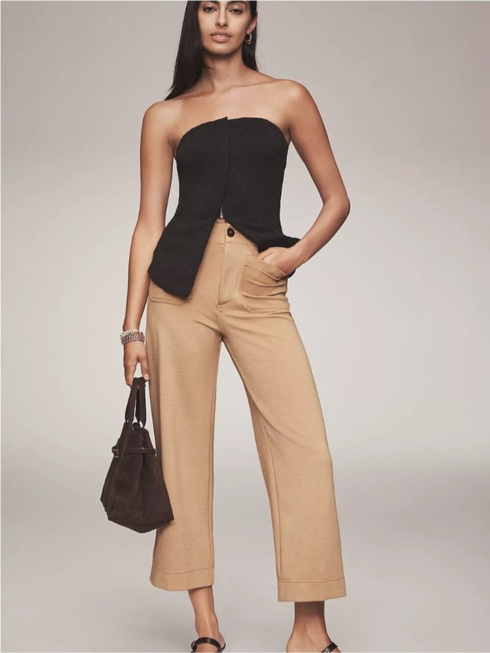NWT Anthropologie Size 25 The Colette Knit Crop Wide-Leg Trousers by Maeve Camel